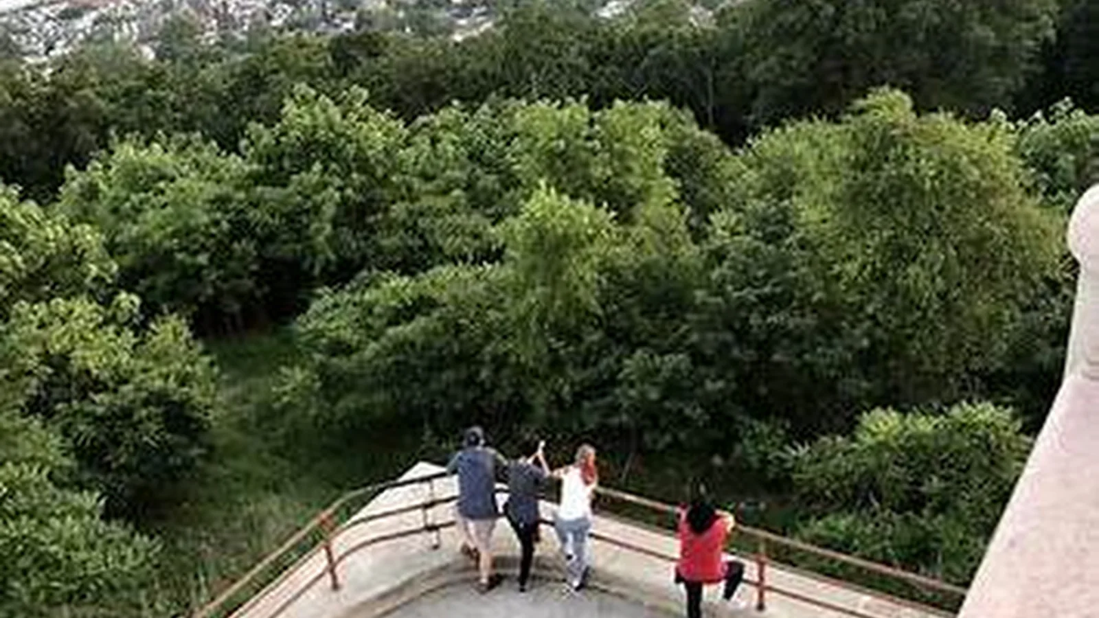 Visitors enjoying a scenic overlook above Reading, Pennsylvania