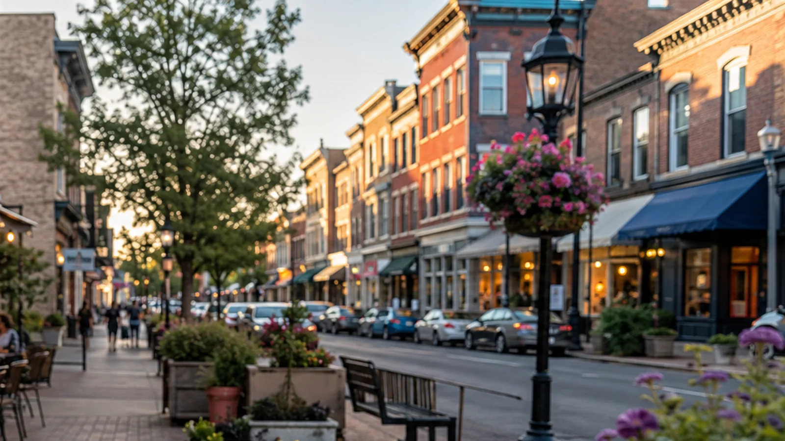 Walkable Penn Avenue with shops, restaurants, and public art in West Reading